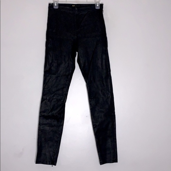 MAJE genuine Leather legging skinny pants large solid midnight Black new w tags
